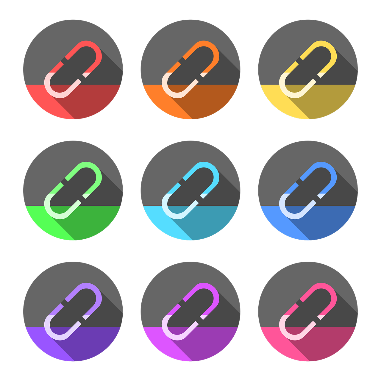 hyperlinks in different colored circles