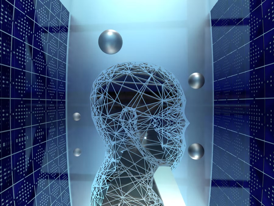 Picture of a digitized human head in blue