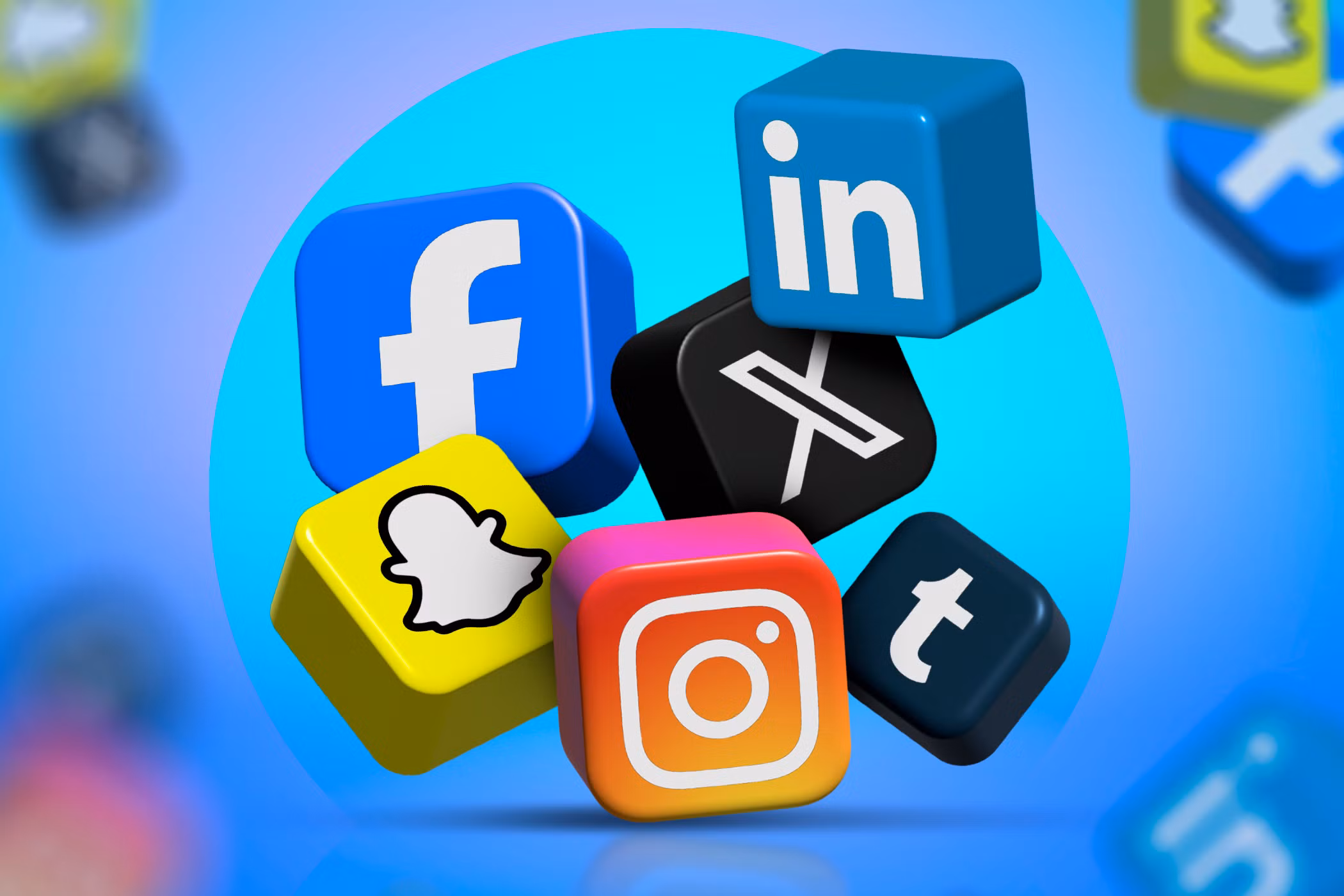 Social Media apps in floating in the space